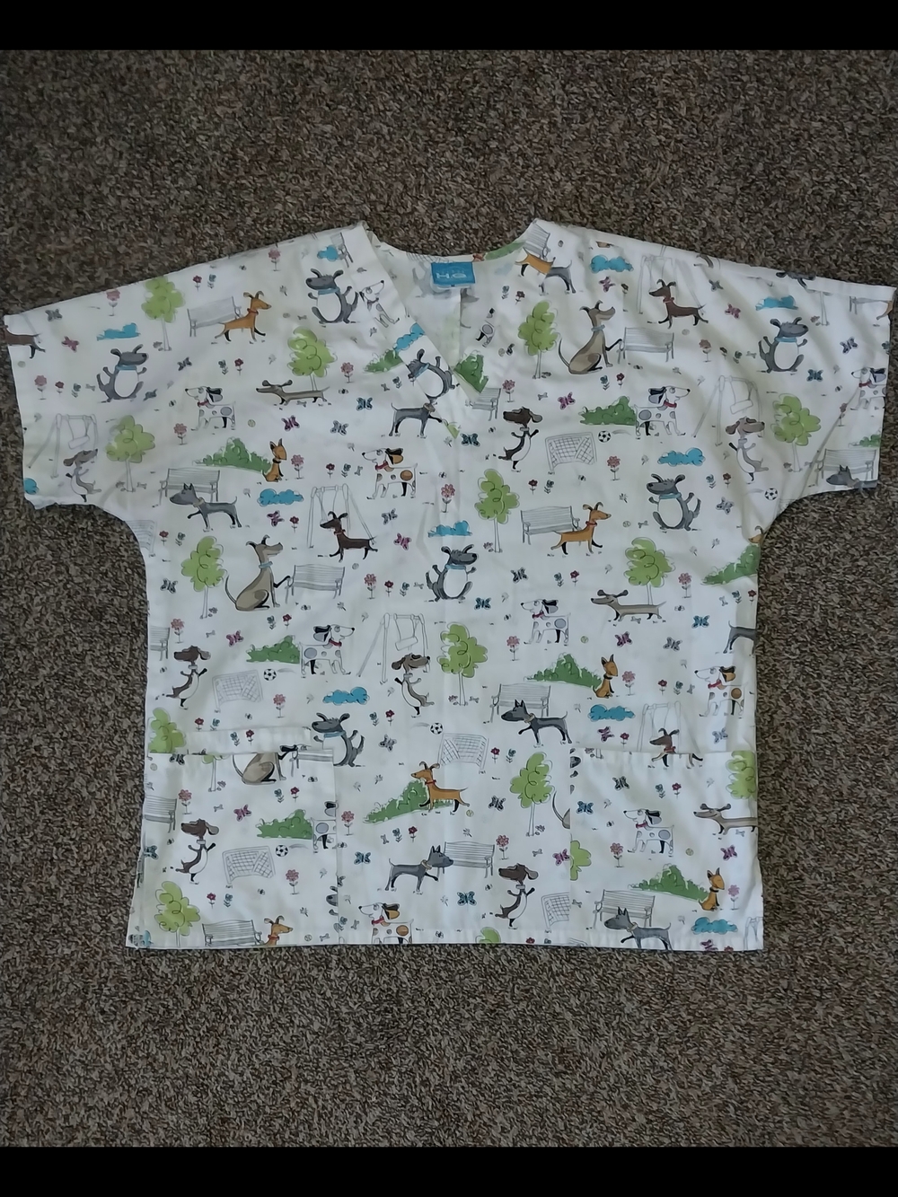 Dog Prints - Smart Scrubs White Veterinary / Medical / V-Neck Scrub Top